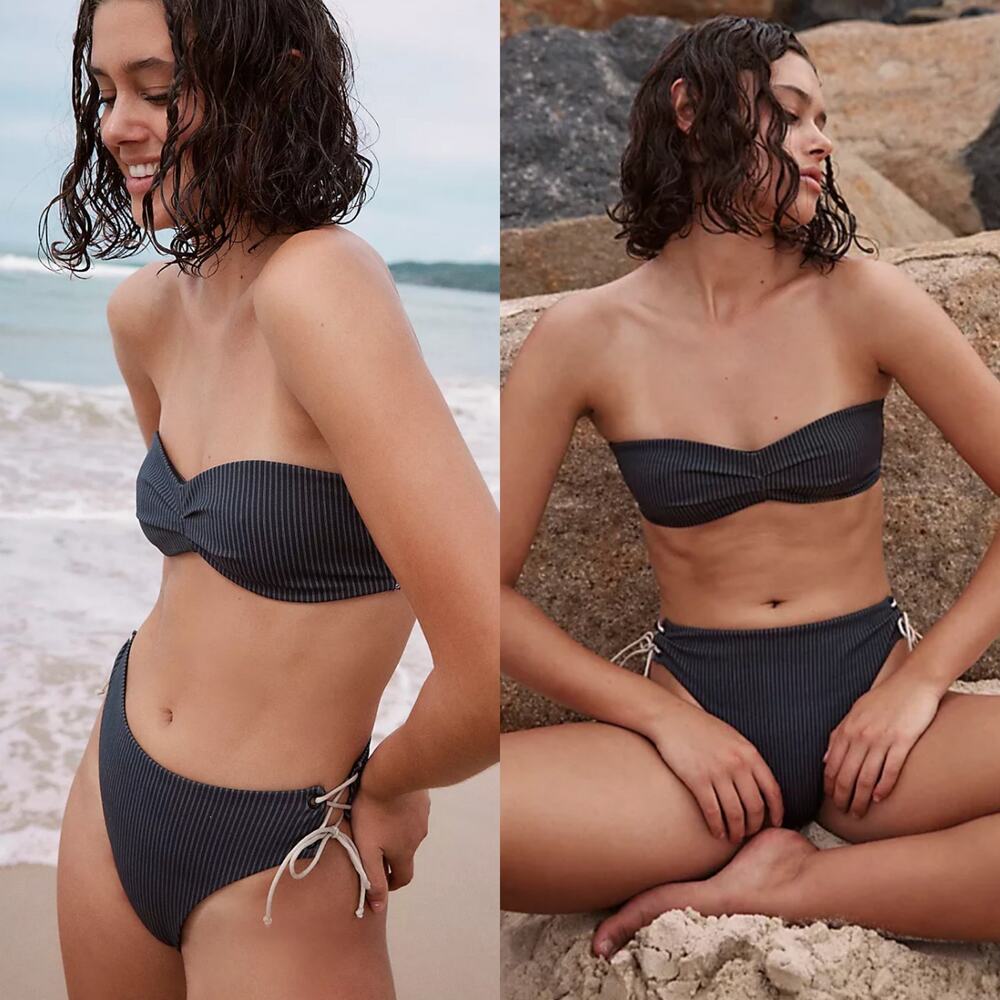 Free People x Ziah‎ Goulue Tie Detail Bikini Bottom Pinstripe